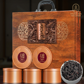 5 Lon trà Đại Hồng Bào, Hộp giả gỗ họa tiết rồng